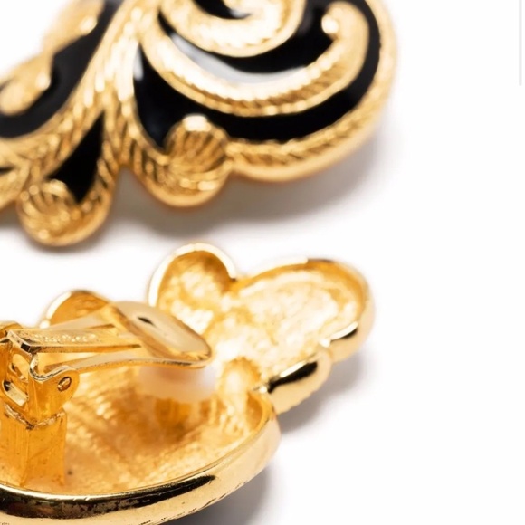 Unique CHRISTIAN DIOR Art Nouveau Large Black Onyx Enamel Earrings - Picture 4 of 4